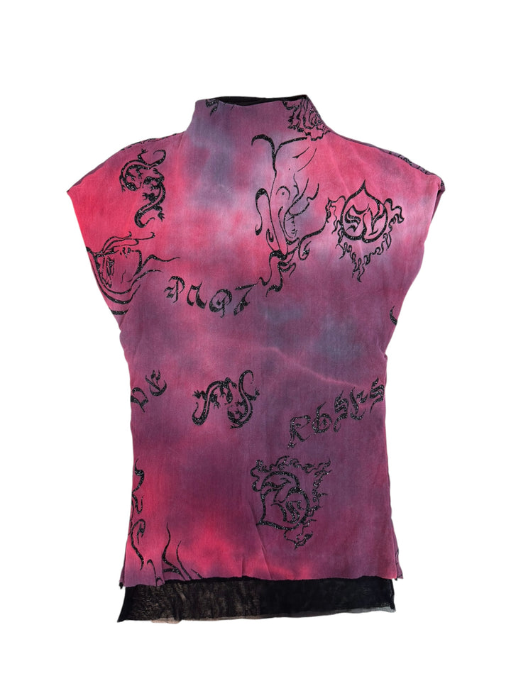EXTYN pink mesh mock neck top