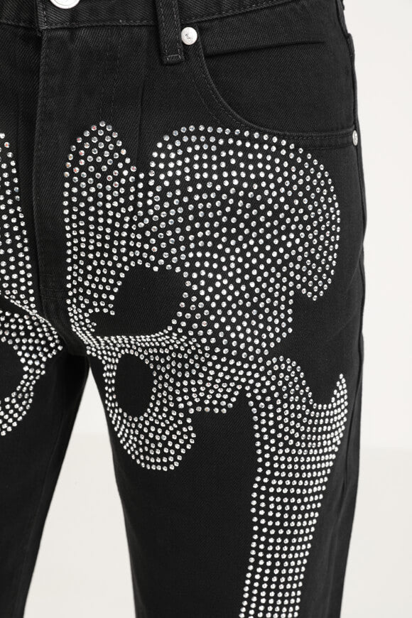 Rare Skeleton Diamond Rhinestones Denim Jeans Y2K Opium Styl women’s large