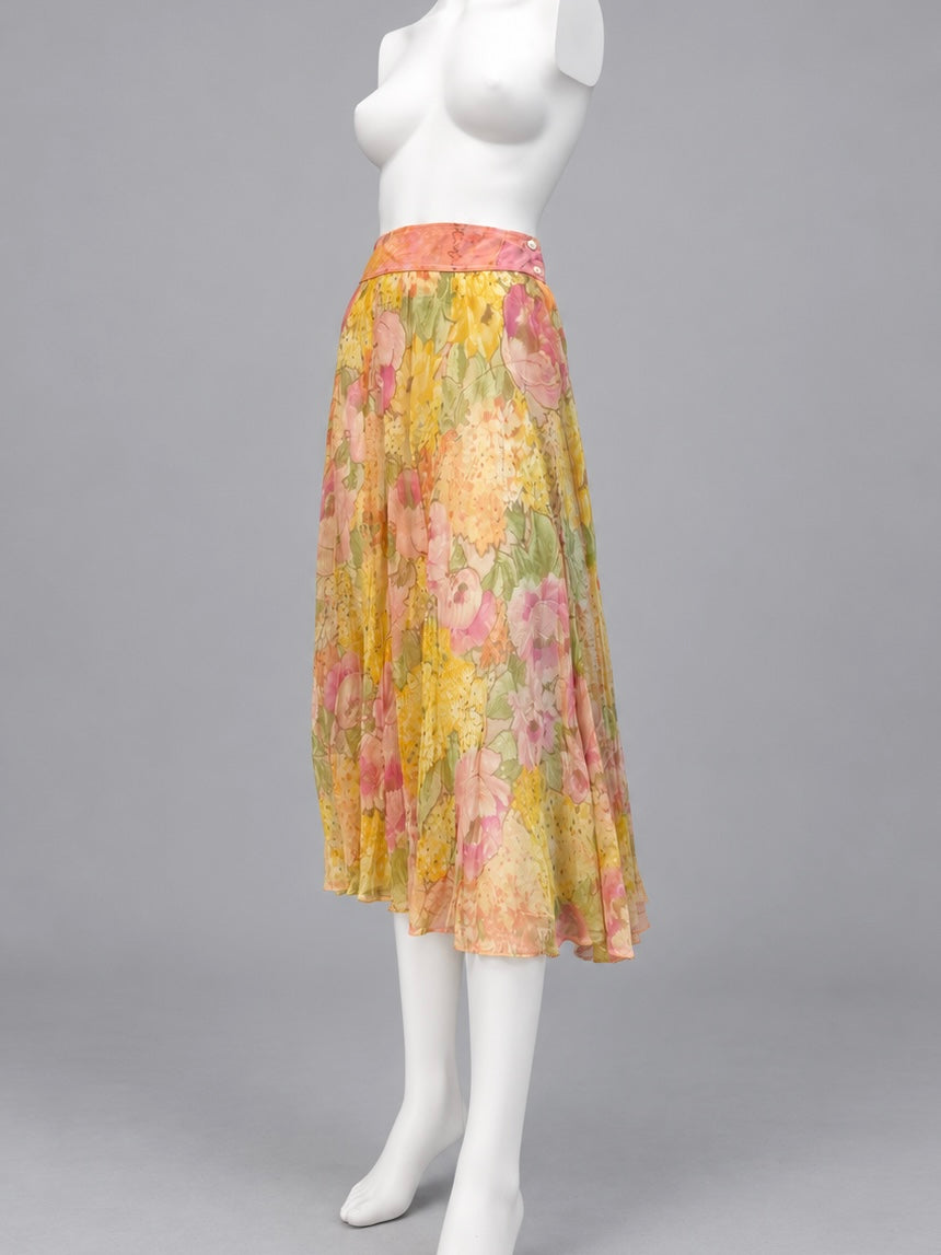 Kenzo Paris 1990s sheer floral maxi skirt