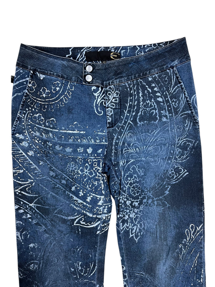 Just Cavalli Blue Paisley Print Flared Jeans Small eu36