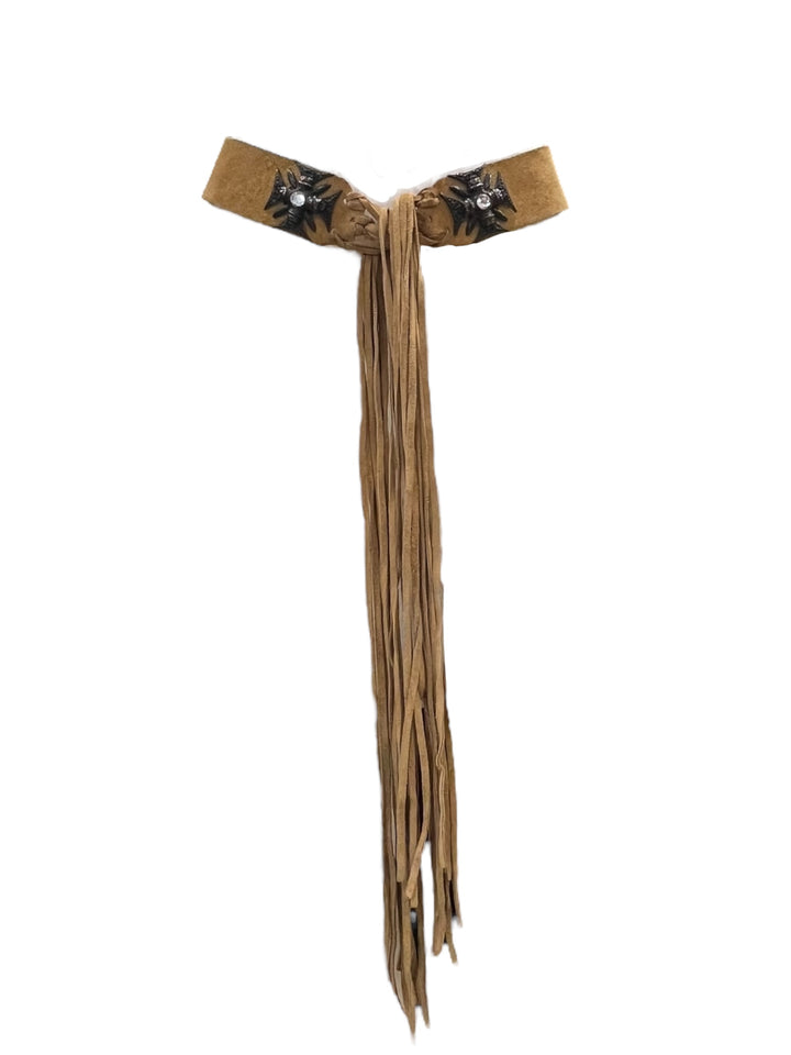 Nicowa Vintage Suede Leather Belt with Crystal Cross & Fringe – Made in Italy
