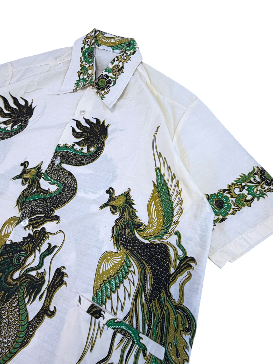 Vintage Java Batik dragon & phoenix print short sleeve shirt