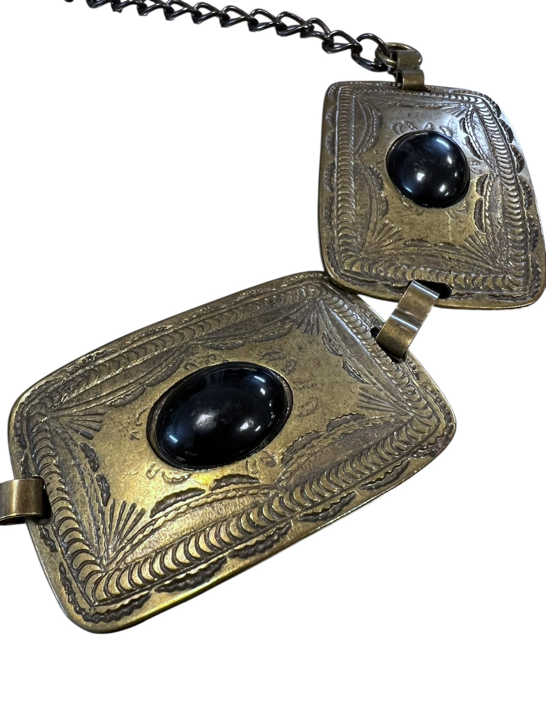 Vintage Brass Chain Belt with Black Stones