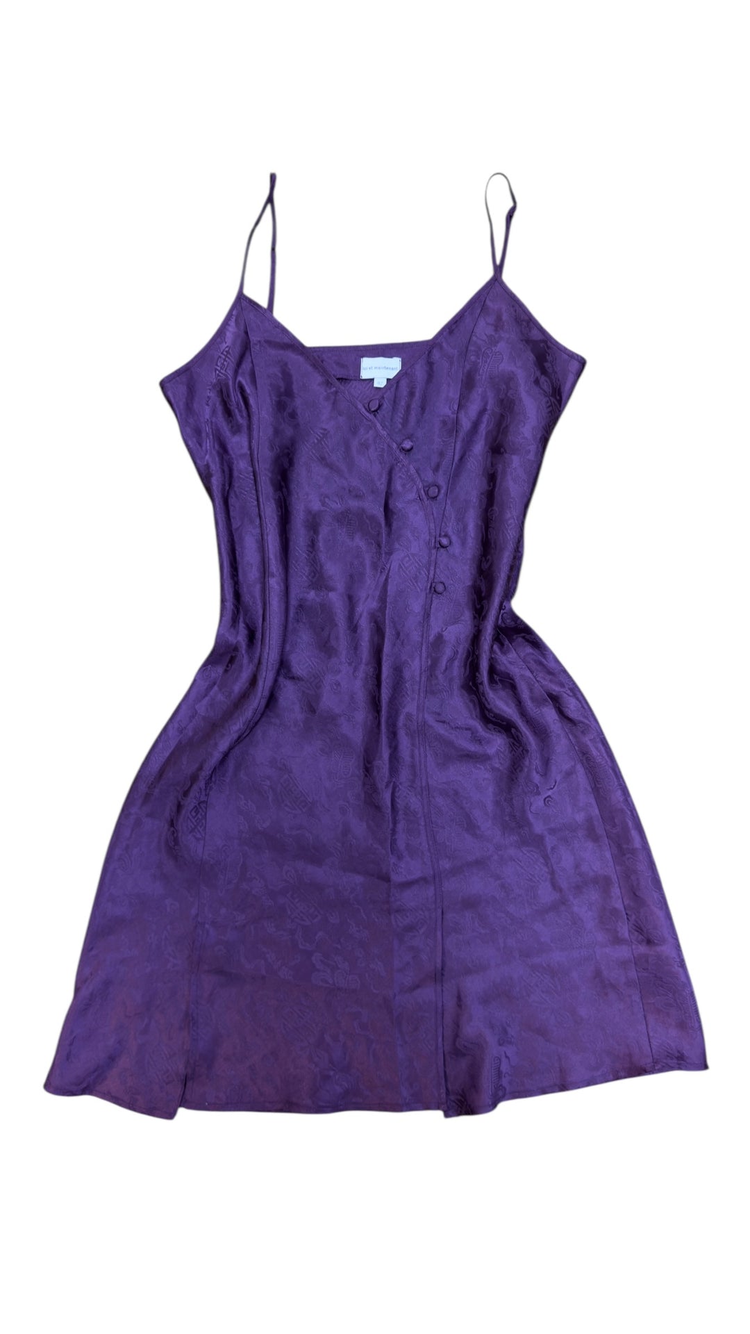 Vintage purple satin mini dress with jacquard pattern