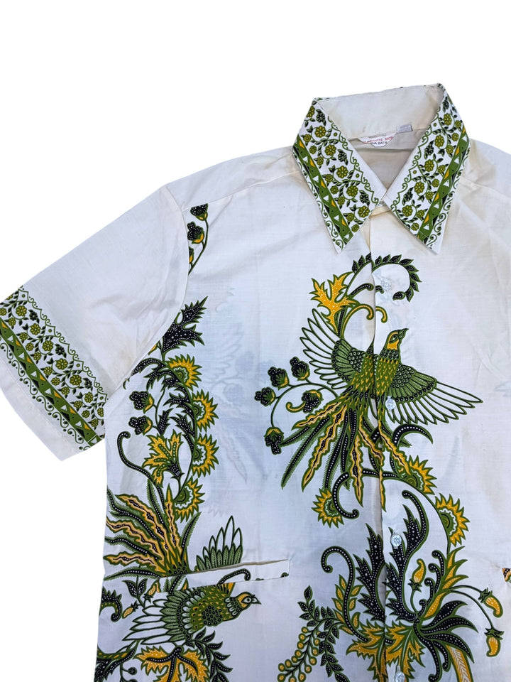 Vintage Java Batik bird print short sleeve shirt
