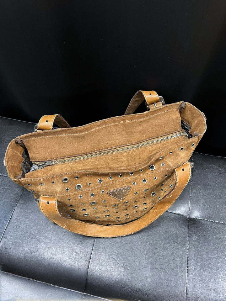 Prada Vintage Brown Suede Eyelet Tote Bag – Made in Italy