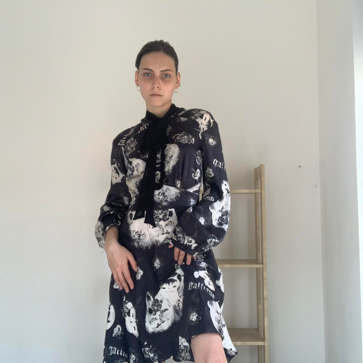 John Galliano silk abstract print dress