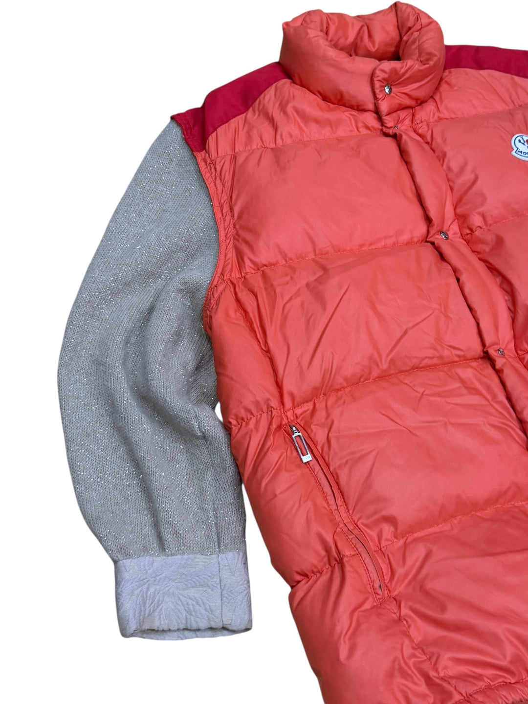 MONCLER Grenoble 1980s Down Vest in Bright Coral Red