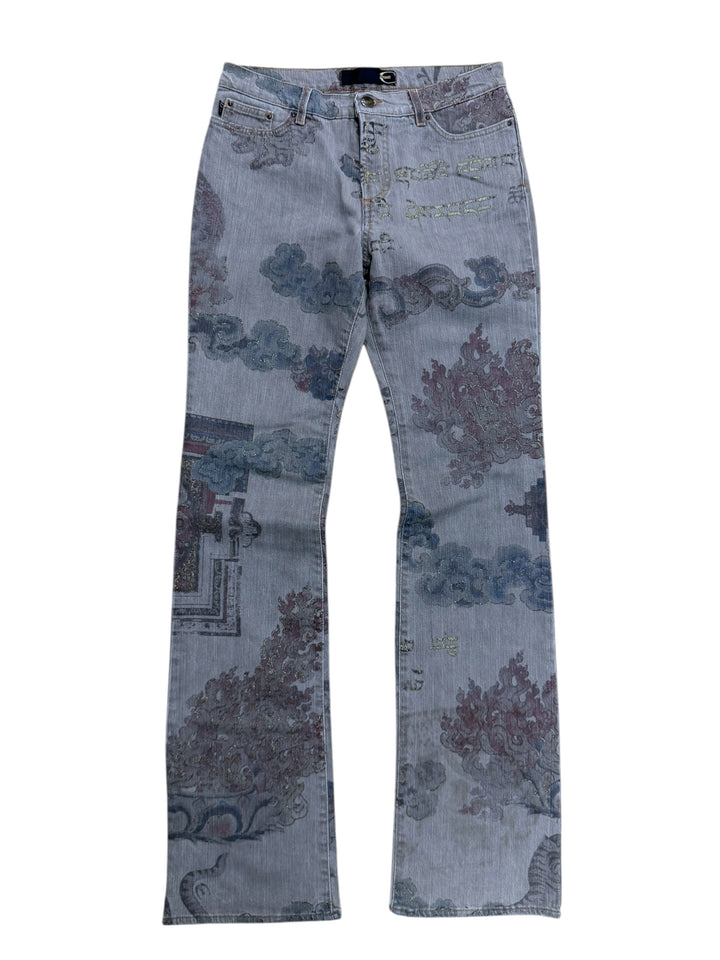 Just Cavalli AW2003 archive  “Asian World Fantasy” grey printed jeans