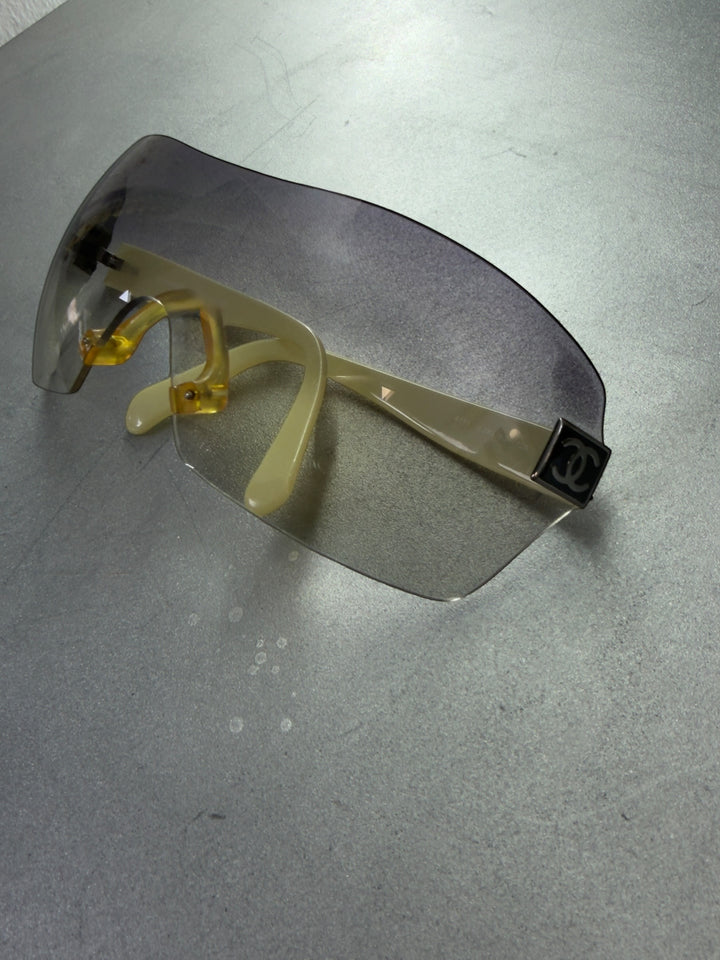 Chanel vintage rimless shield sunglasses grey gradient y2k futuristic wrap