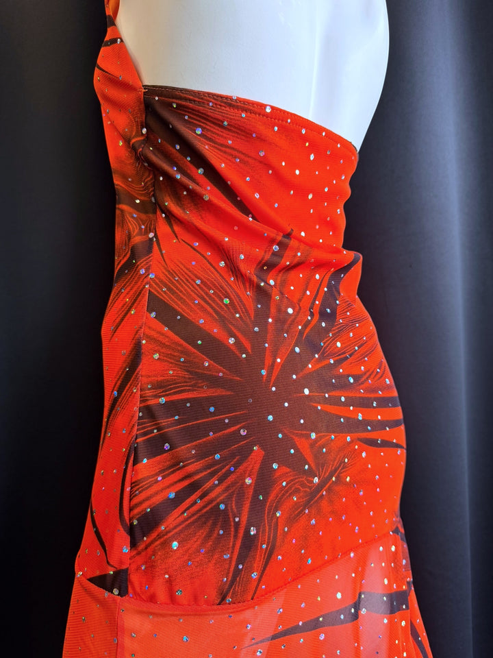 Y2K rhinestone halter dress with asymmetrical hem small