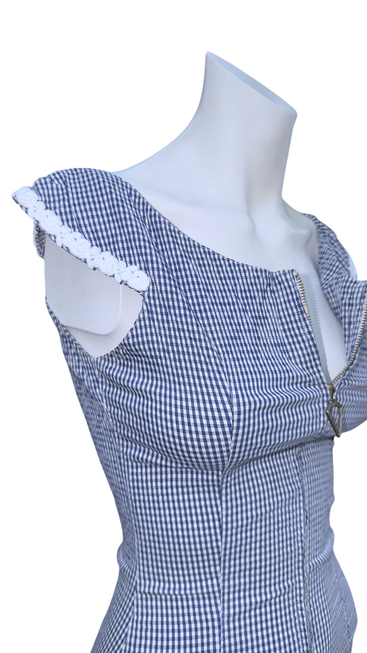 Blumarine Folies blue gingham zip mini dress