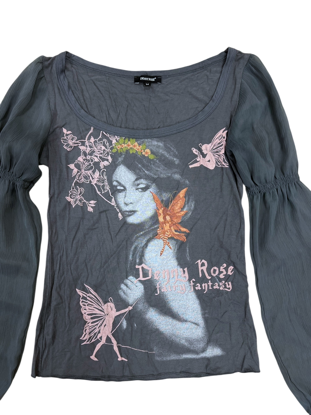 Denny Rose “Fairy Fantasy” Mesh Top with Puff Sleeves Medium