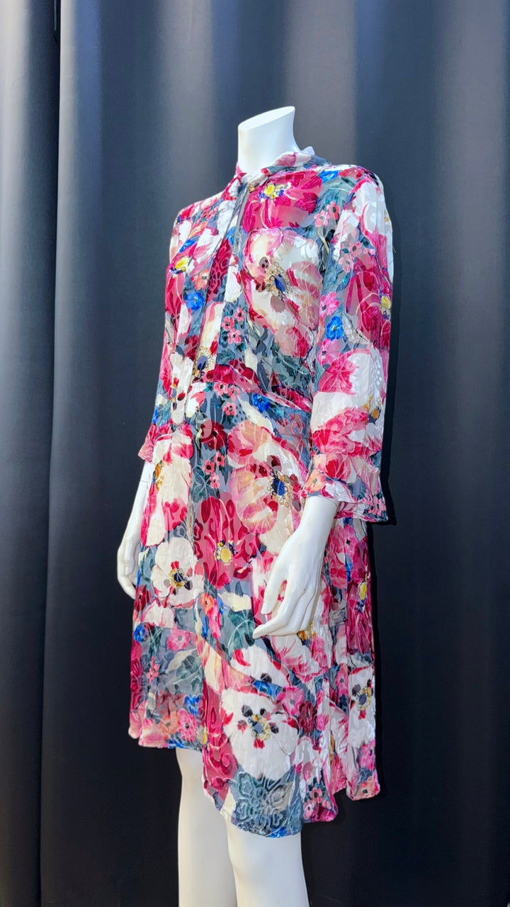 MAX&Co floral velvet-sheer dress w/ tie neck, semi-sheer sleeves