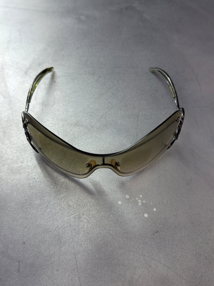 Roberto Cavalli vintage cicno rc223s shield sunglasses grey gradient serpent crystal y2k
