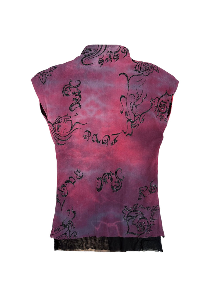 EXTYN pink mesh mock neck top