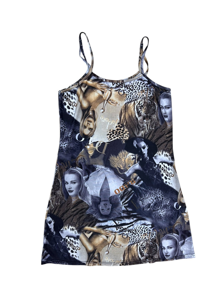 Vintage Graphic Print Slip Dress Large
