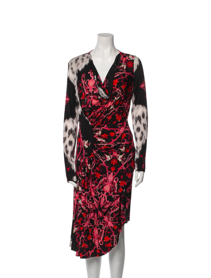 Class by Roberto Cavalli Black Floral Printed Draped Midi Dress Large