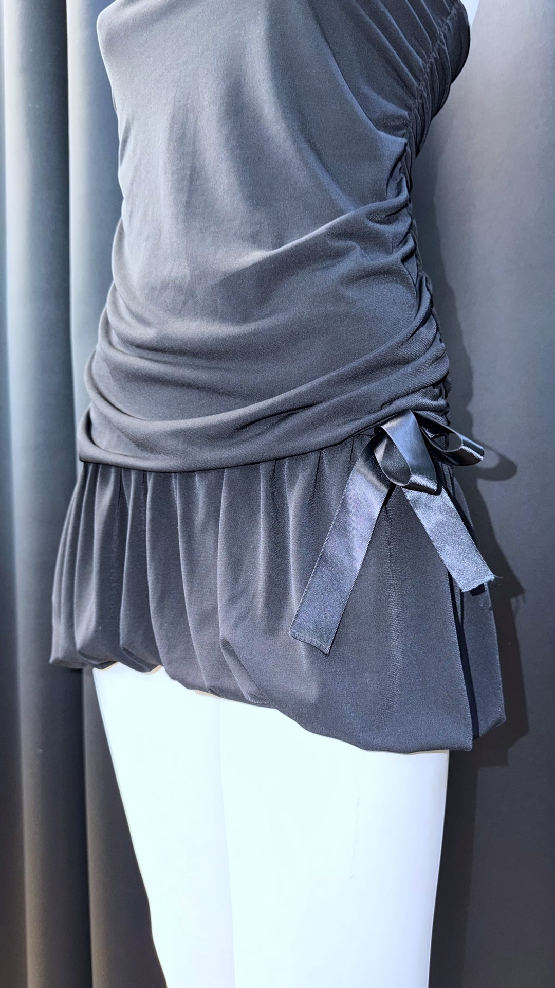 Vintage strapless mini dress with ruched body