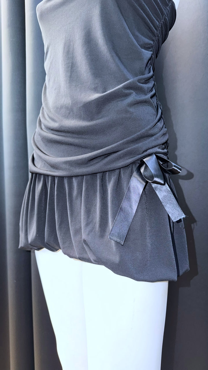 Vintage strapless mini dress with ruched body