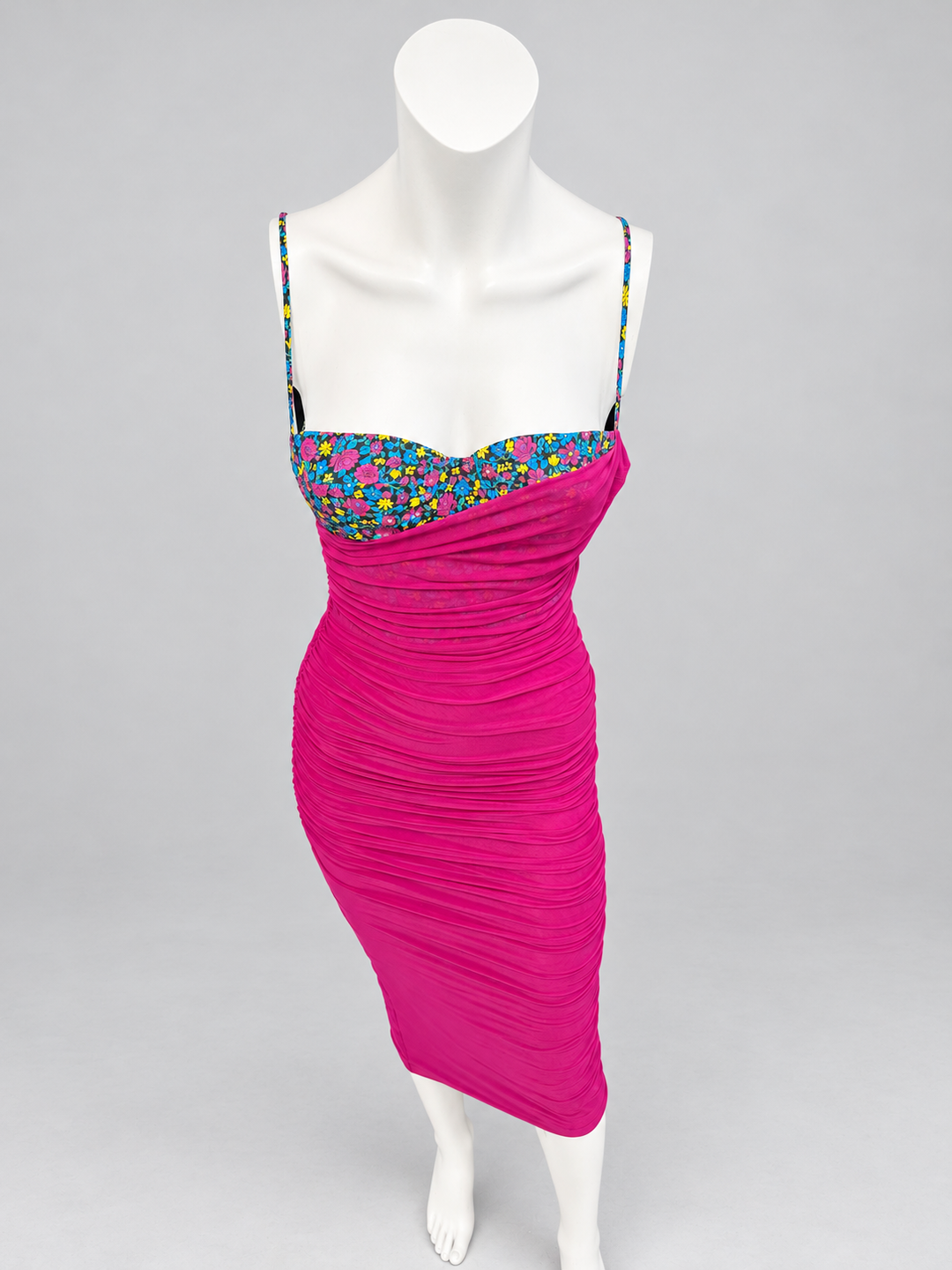 Versus Versace floral bust ruched mesh dress
