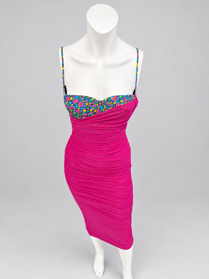 Versus Versace floral bust ruched mesh dress