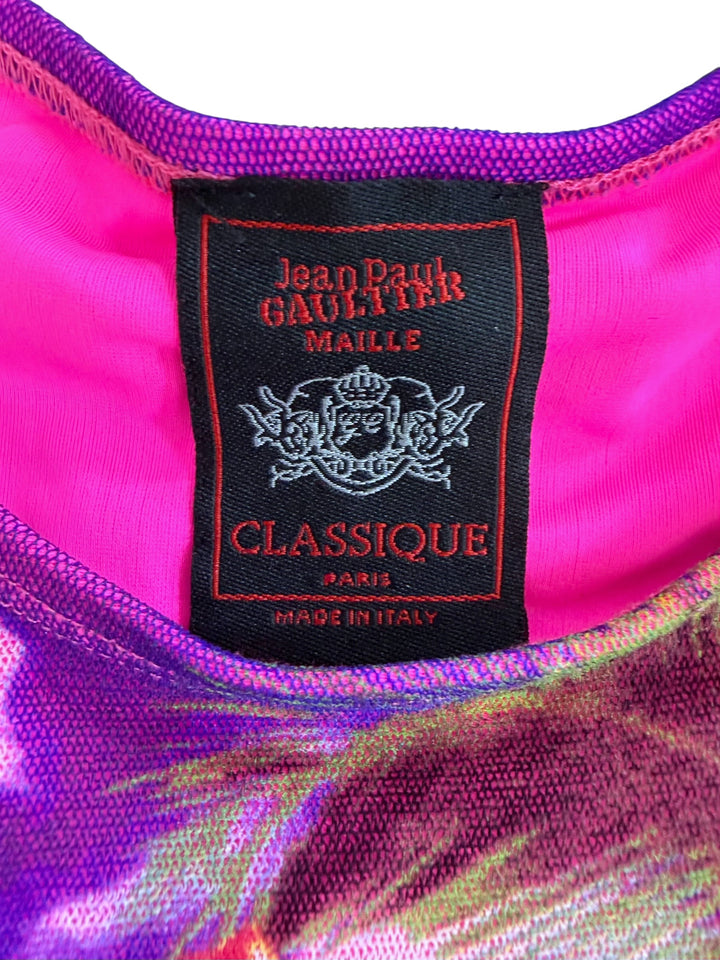 Jean Paul Gaultier 1997 Hindu Deity sheer mesh tank micro mini dress