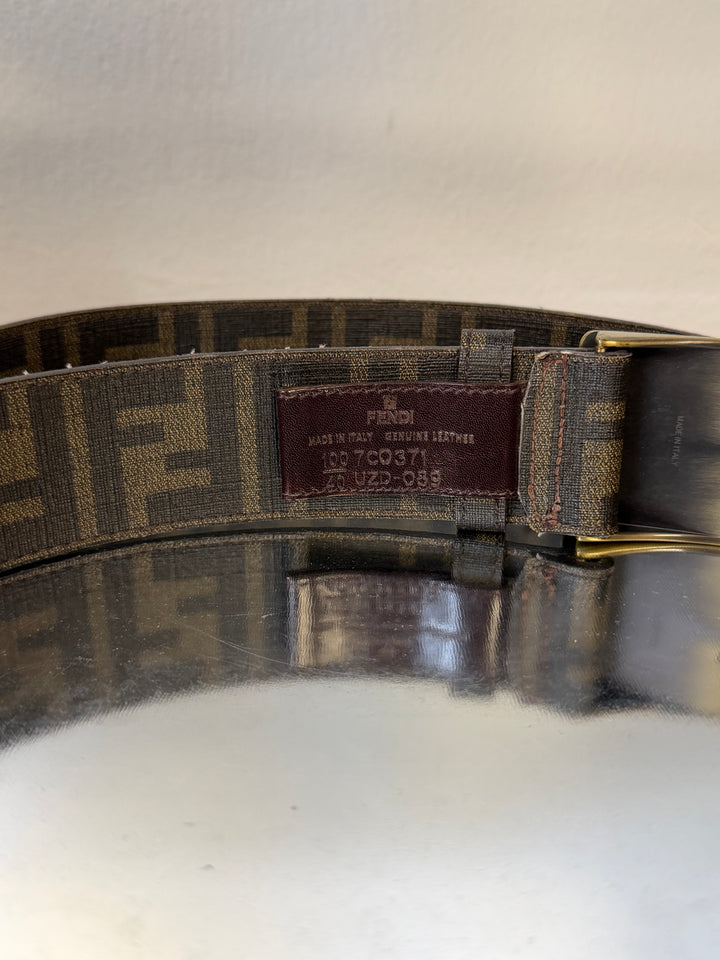 FENDI Late 1990s Zucca Canvas Belt with Brass Plate Buckle