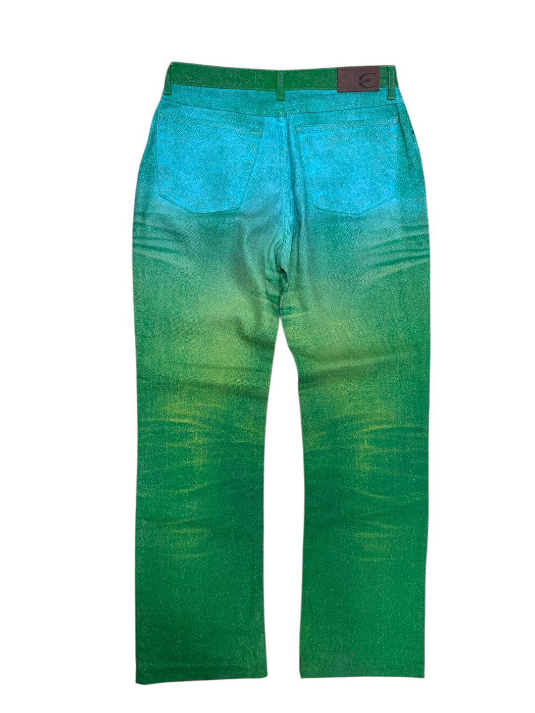 Just Cavalli early 2000s archive turquoise-lime metallic ombré jeans