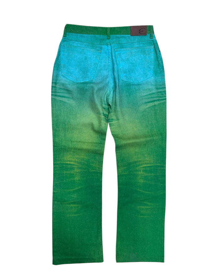 Just Cavalli early 2000s archive turquoise-lime metallic ombré jeans