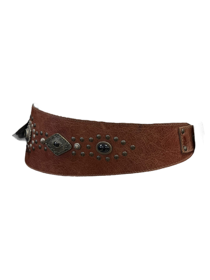 Vintage Brown Leather Belt with Studs & Gemstone Details
