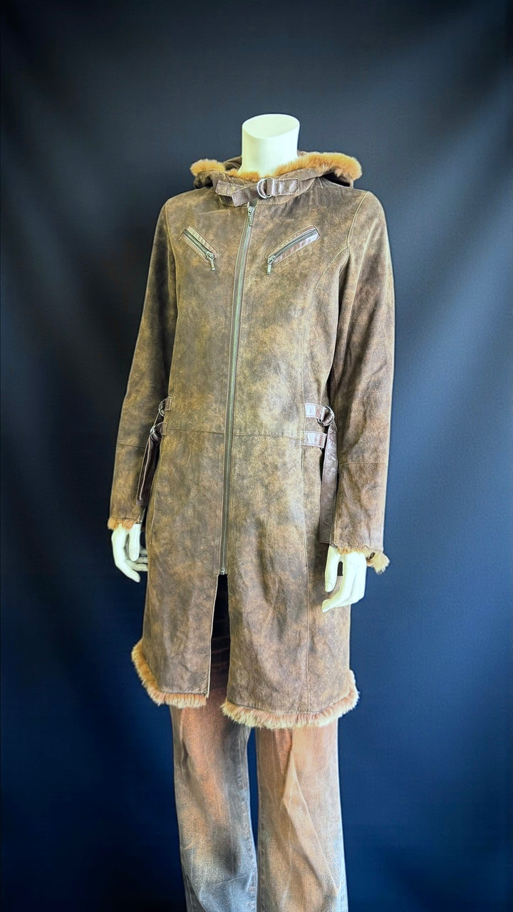 Conbipel vera pelle shearling-effect leather coat s/m