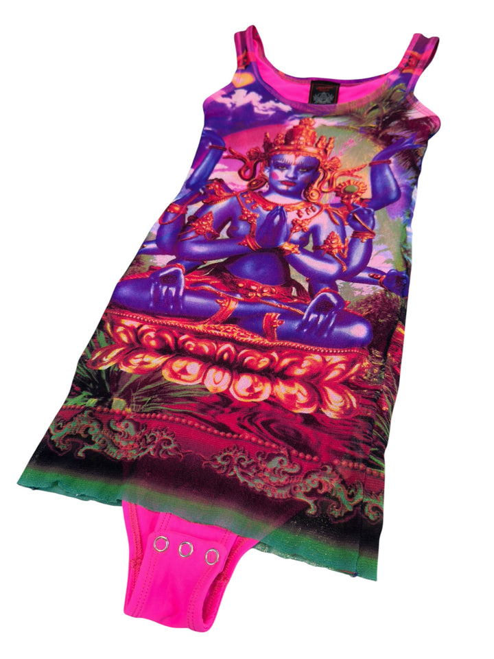 Jean Paul Gaultier 1997 Hindu Deity sheer mesh tank micro mini dress