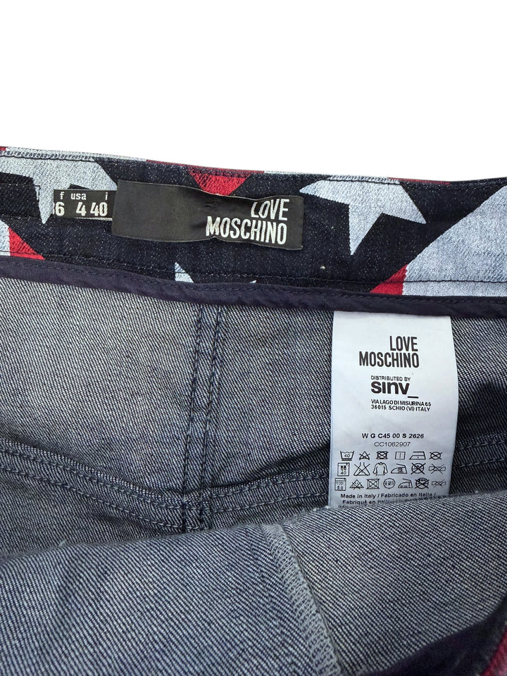 Love Moschino 2000s American Flag Denim Mini Skirt