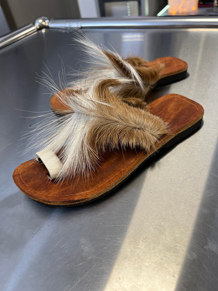 Handcrafted Leather Sandals with Natural Hair Detailing Size 37/38