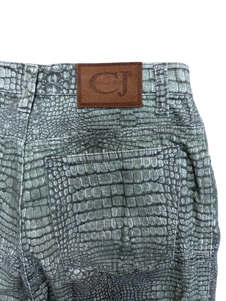 2000s Cavalli Jeans green crocodile print stretch jeans small