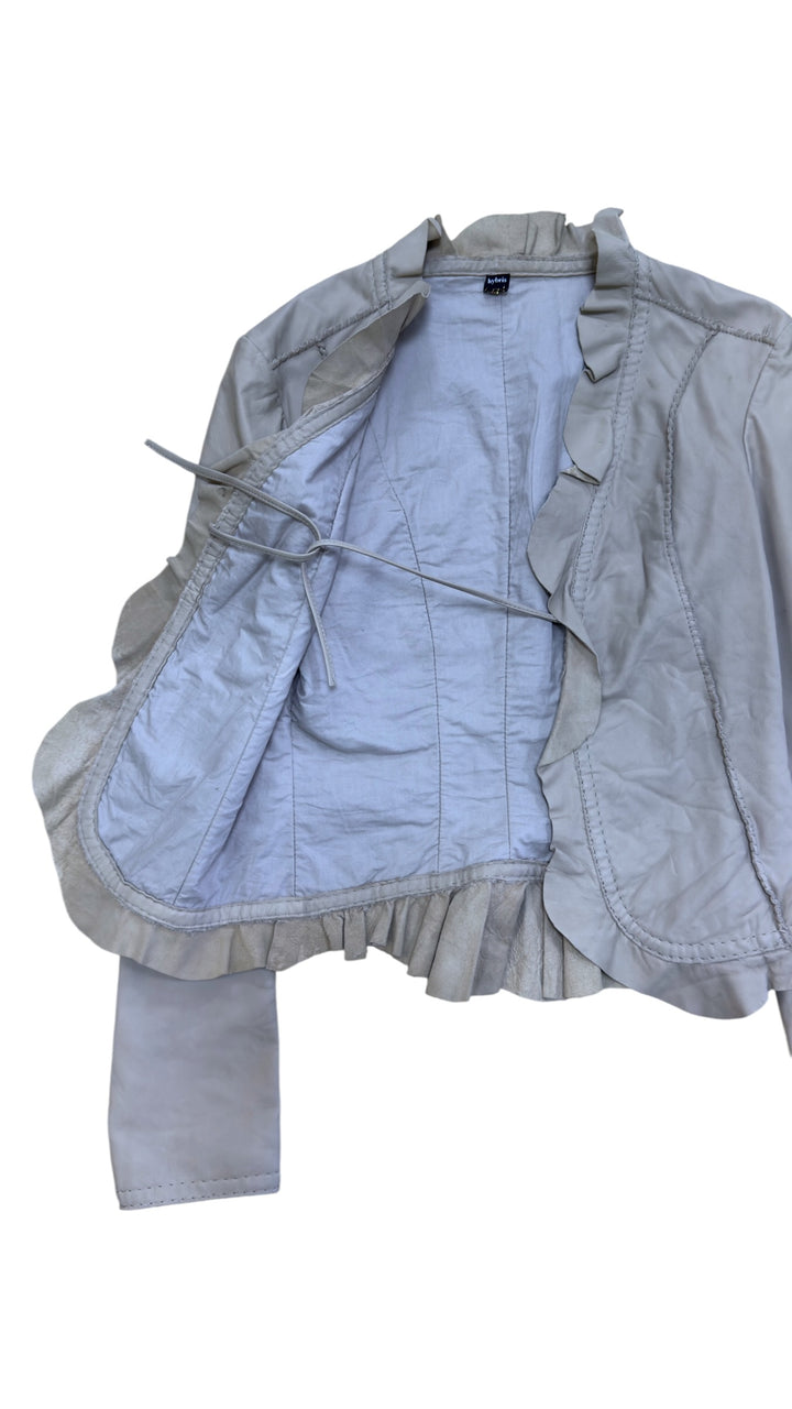 Hybris ruffle leather jacket beige