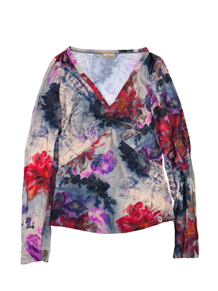 Galliano floral mesh long sleeve top extra small