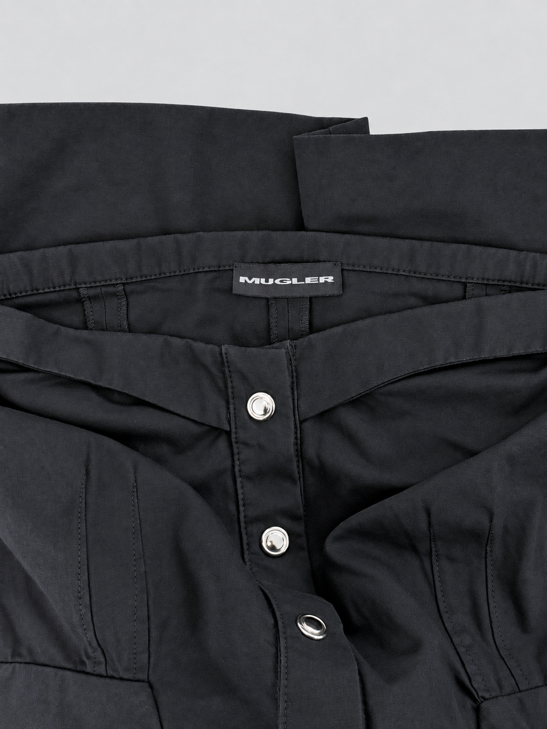 Mugler black strapless button-front dress
