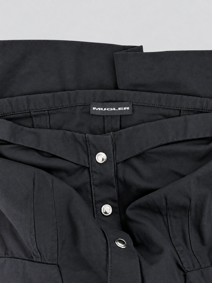Mugler black strapless button-front dress