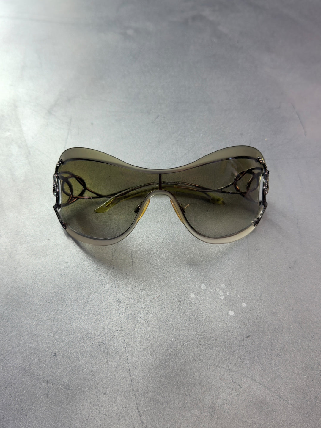 Roberto Cavalli vintage cicno rc223s shield sunglasses grey gradient serpent crystal y2k