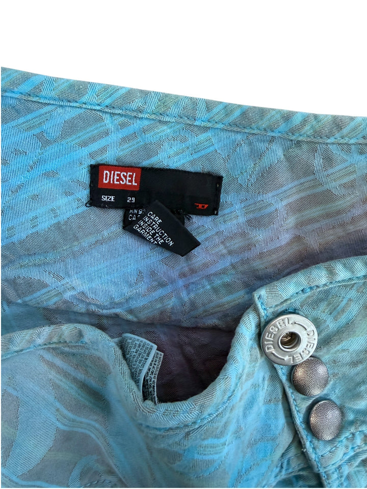Diesel 2000s asymmetric mini skirt distressed raw hem blue cotton