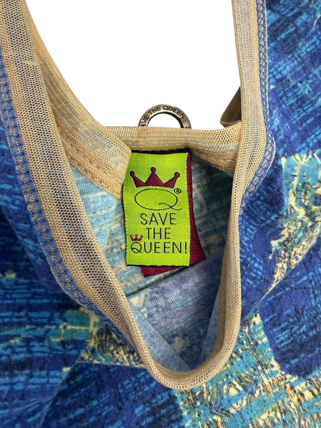 Save the Queen printed mesh long sleeve top