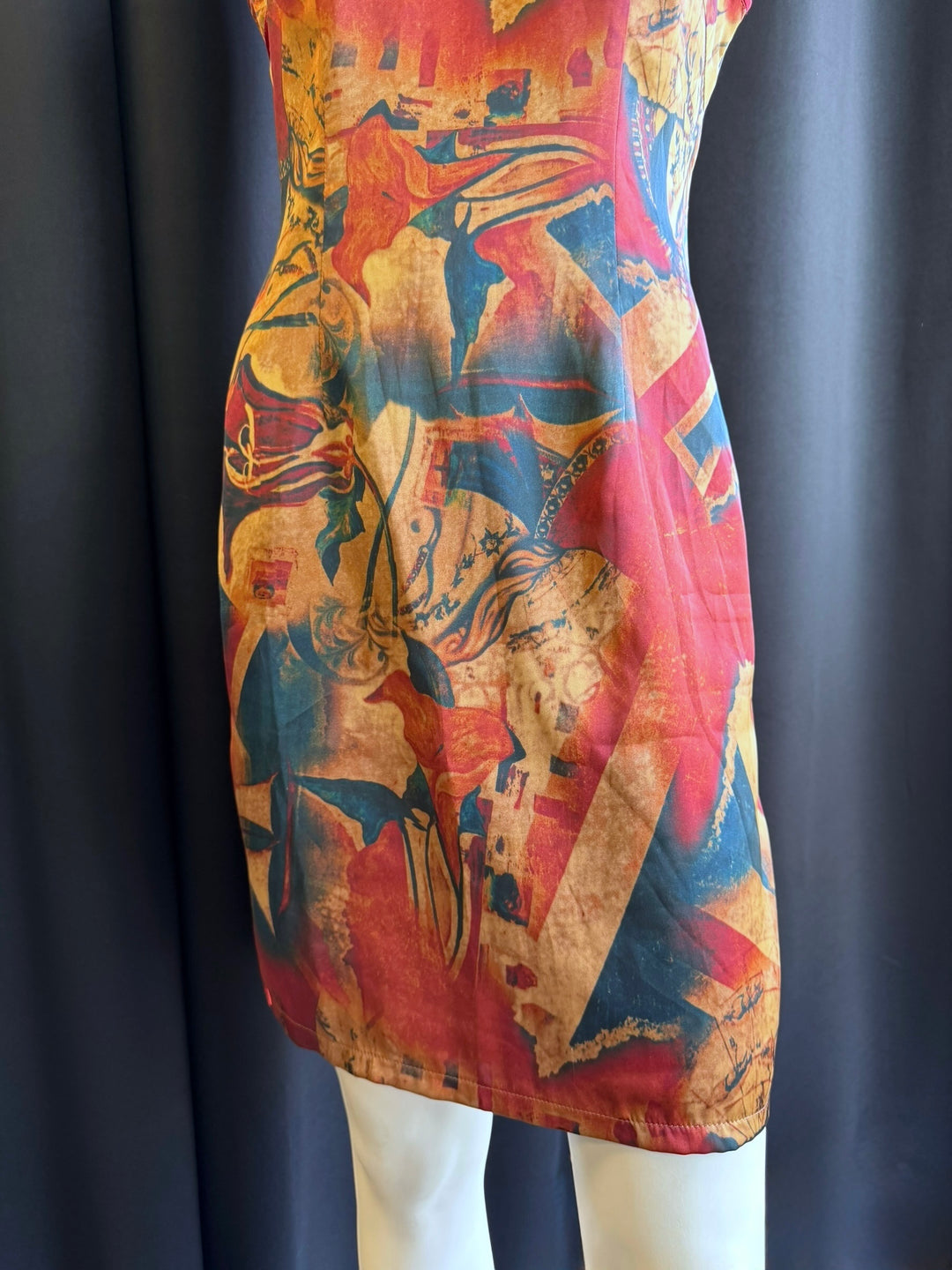 Vintage abstract-print qipao mini dress medium