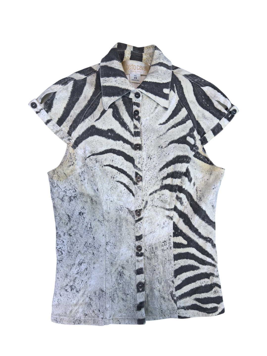 Roberto Cavalli SS1999 zebra print sleeveless shirt