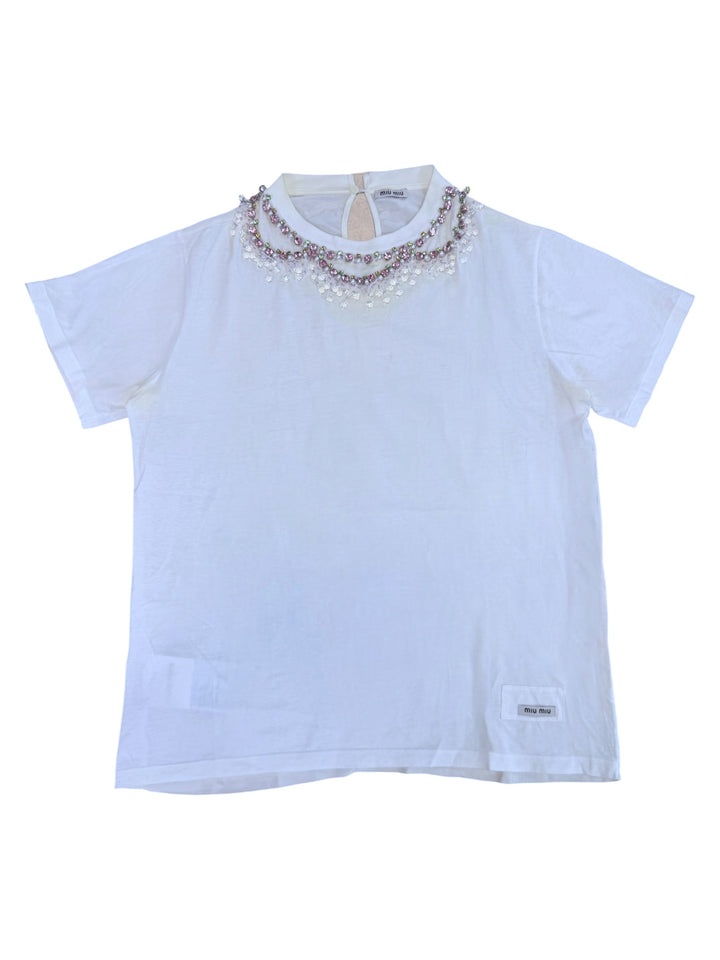 Miu miu crystal embellished collar t-shirt
