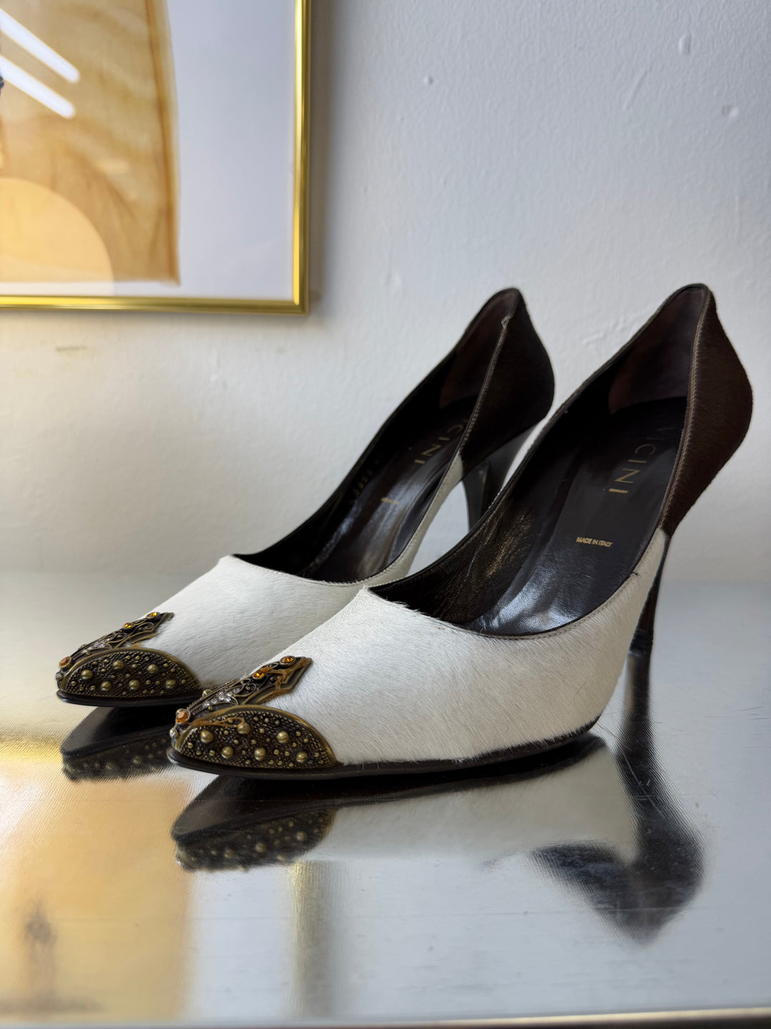 VICINI by Giuseppe Zanotti Pumps - c.2000 Hair-On Leather Baroque Toe eu40