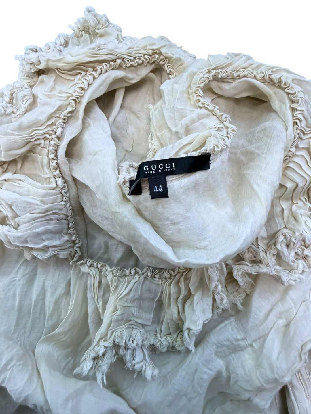 Gucci ruffled sheer blouse in ivory cotton