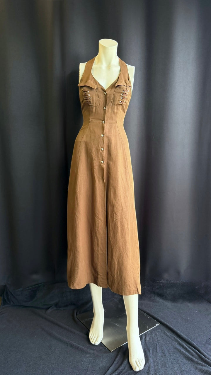 Thierry Mugler ACTIV archive corset detail linen blend maxi dress