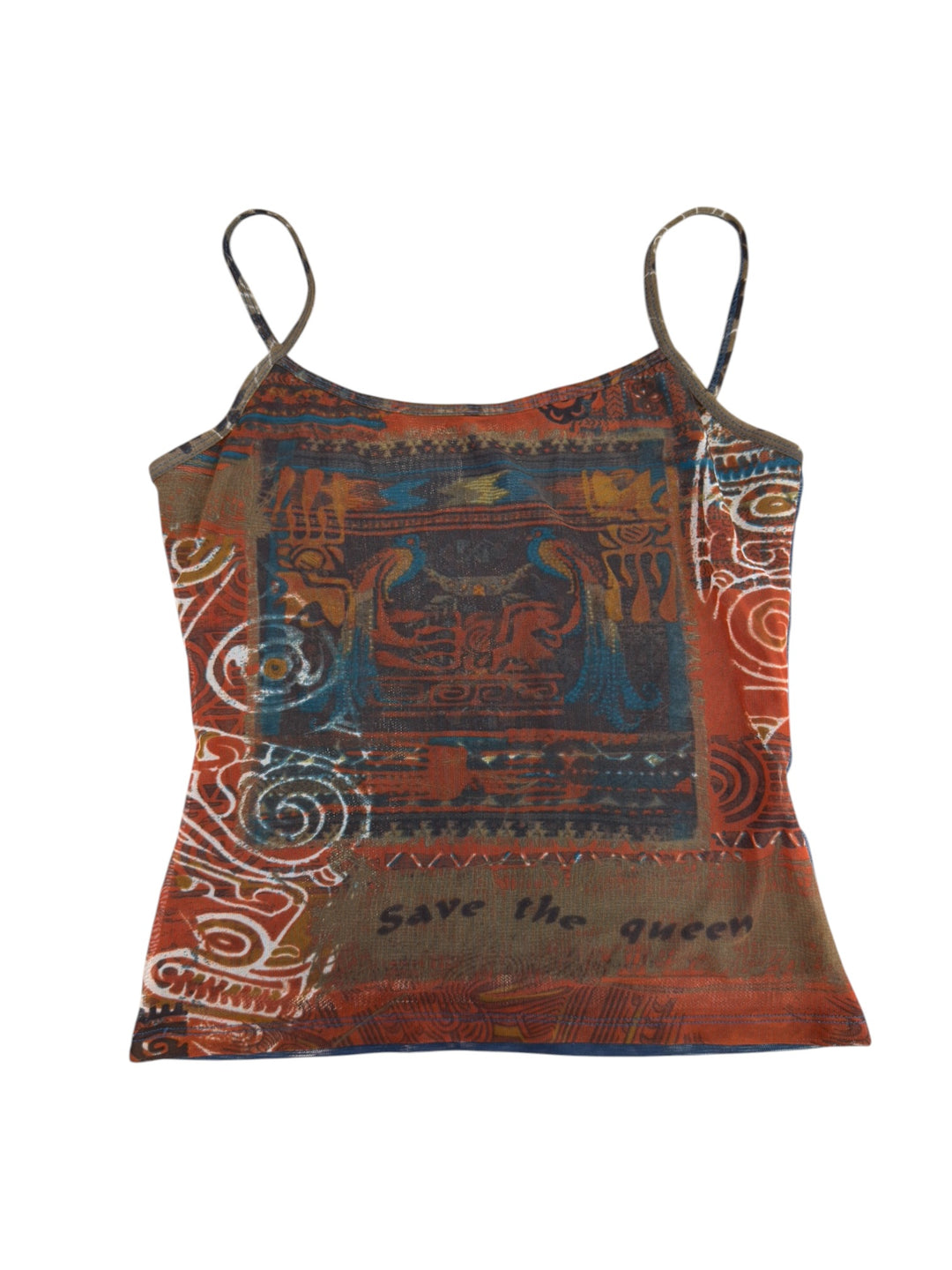 Save the Queen printed mesh camisole top